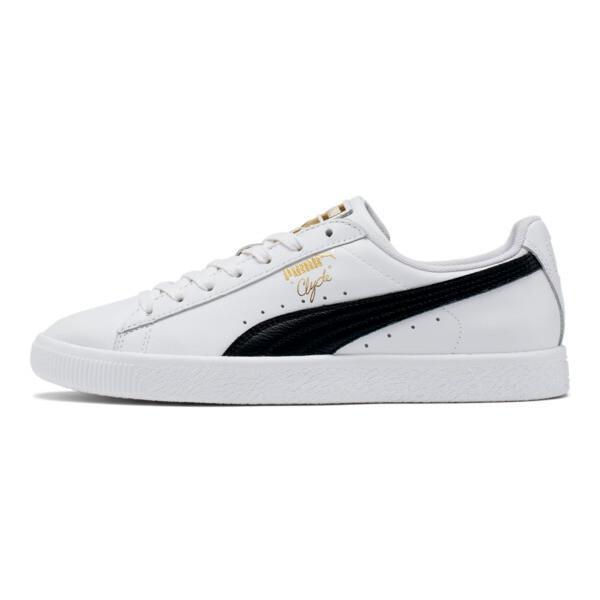 PUMA Clyde Core Foil Men's Sneakers in White/Black/Team Gold Product Image