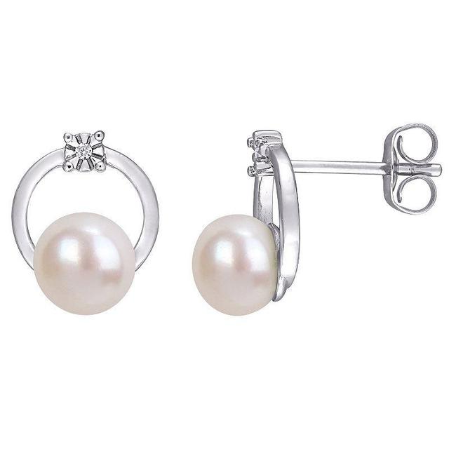 Stella Grace 10k White Gold Freshwater Cultured Pearl & Diamond Accent Circle Stud Earrings, Women's - Size: One Size Product Image