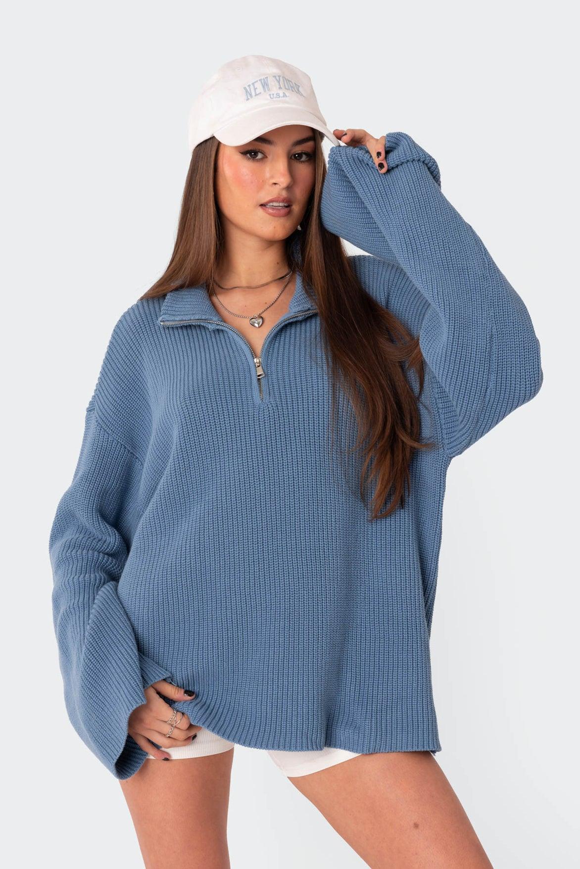 Amour High Neck Oversized Zip Sweater Product Image