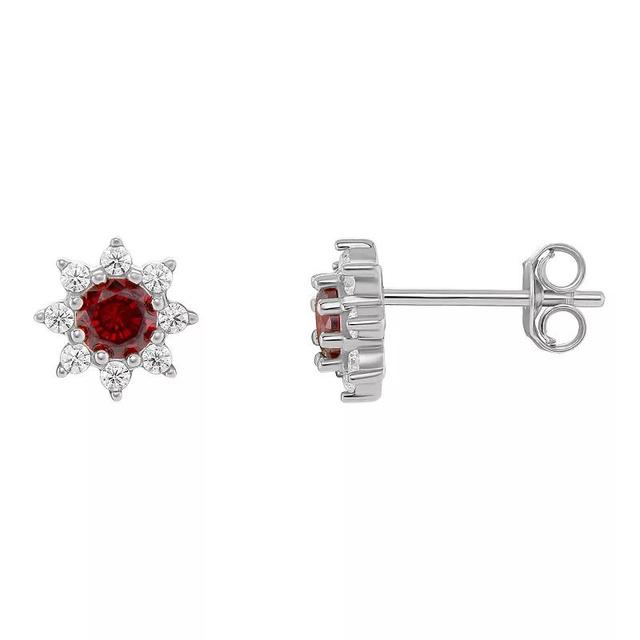 PRIMROSE Birthstone Cubic Zirconia Flower Stud Earrings, Womens, Silver Tone Jul Product Image