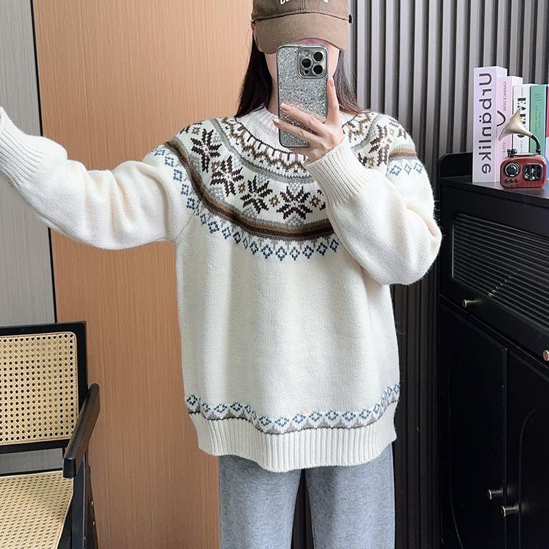 Round Neck Patterned Sweater Product Image