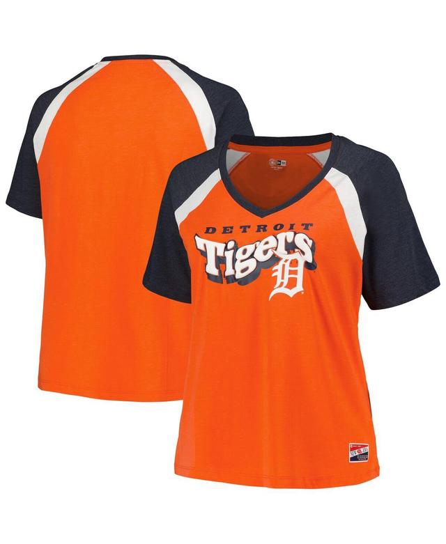 New Era Womens Orange Detroit Tigers Plus Size Raglan V-Neck T-Shirt Product Image