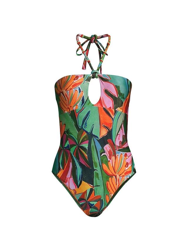 Womens Banana Foliage Halter One-Piece Swimsuit Product Image