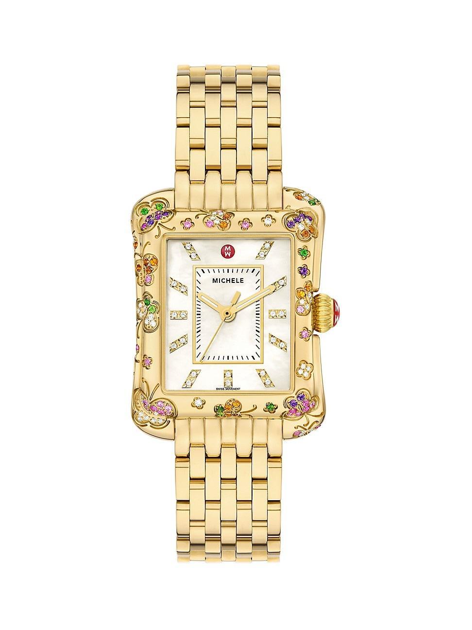 Womens Deco Moderne 18K-Gold-Plated & Multi-Gemstone Bracelet Watch/35MM x 42MM Product Image