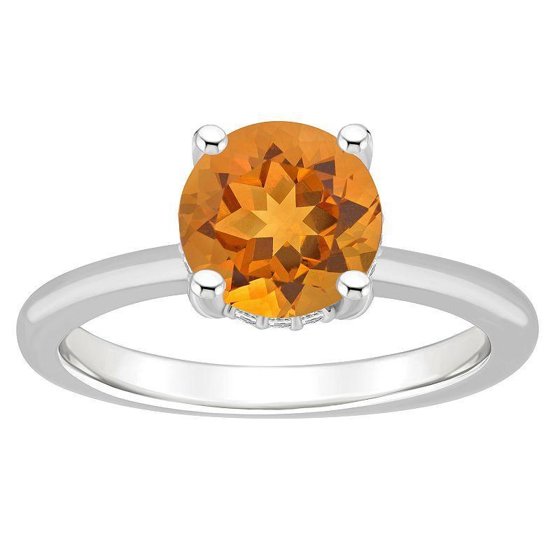 Alyson Layne Sterling Silver 8 mm Round Gemstone & Diamond Accent Ring, Womens Orange Product Image