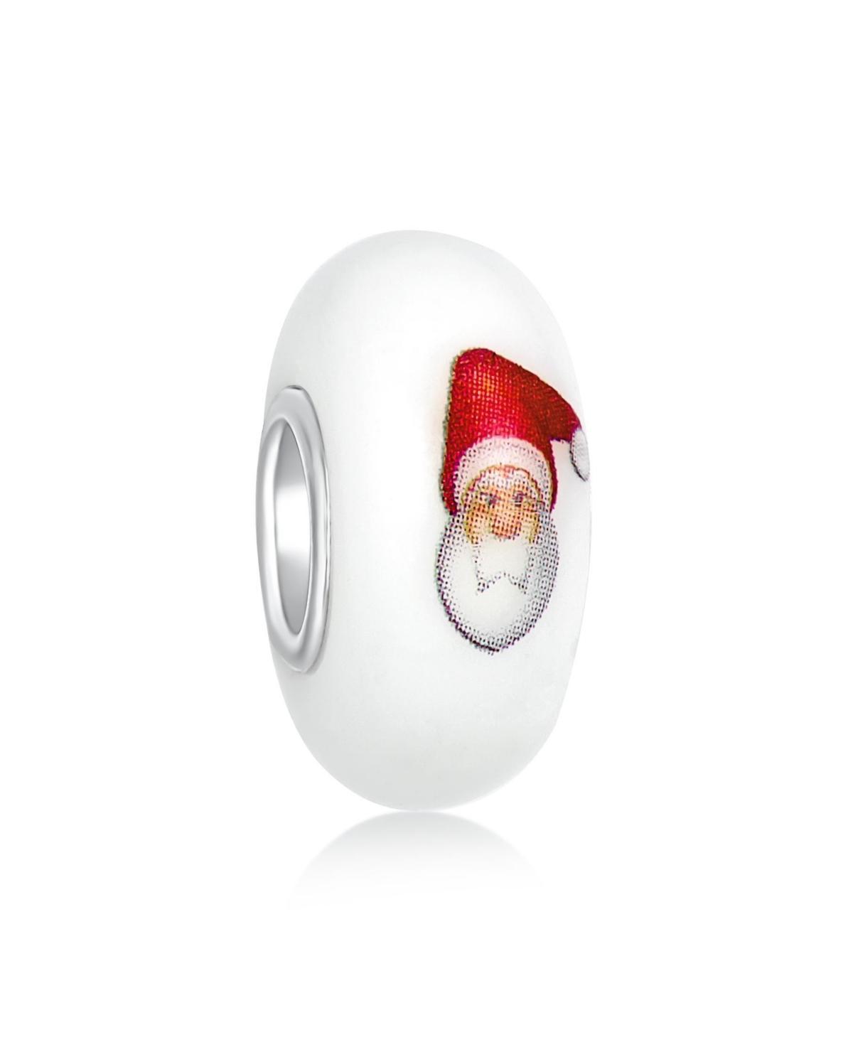 Bling Jewelry White Red Murano Glass Holiday Christmas Santa Claus Bead Charm For Women For Sterling Silver Fits European Bracelet Product Image