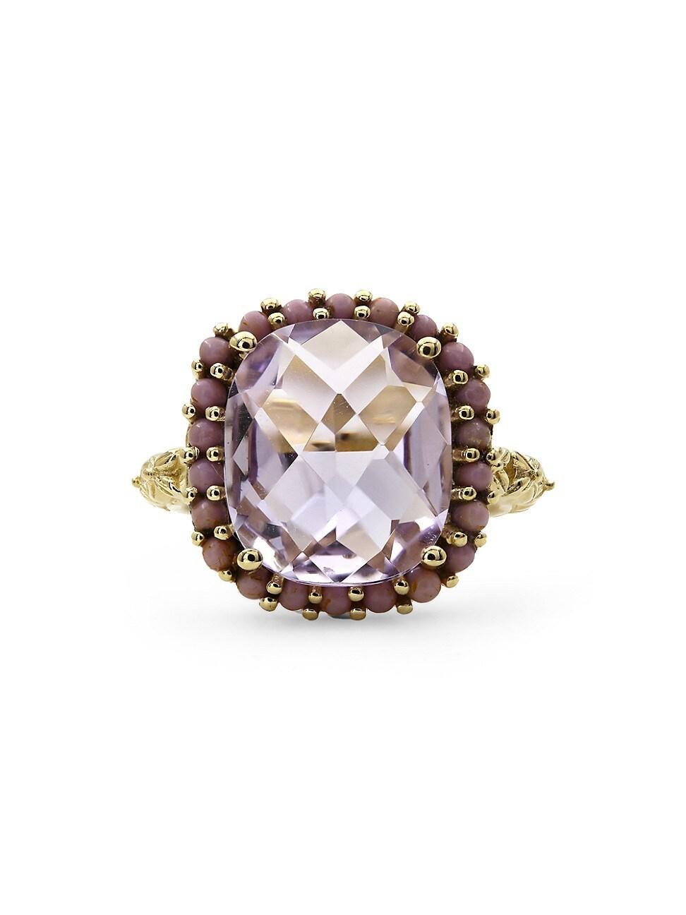 Womens Luxury 18K Yellow Gold, Amethyst, & Phosphosiderite Halo Ring Product Image