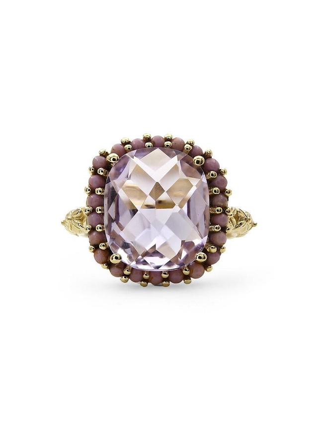 Womens Luxury 18K Yellow Gold, Amethyst, & Phosphosiderite Halo Ring Product Image