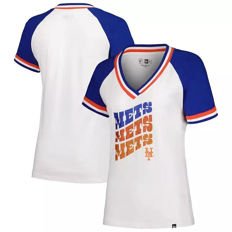 Womens New Era New York Mets Jersey Double Binding Raglan V-Neck T-Shirt Product Image