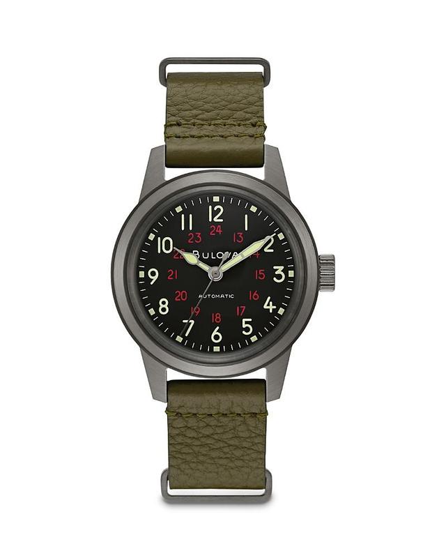 Bulova Mens Automatic Military Leather NATO Strap Watch - 98A255K Green Product Image