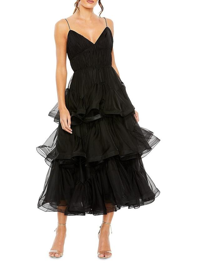 Mac Duggal Tulle Tiered Midi Dress Product Image