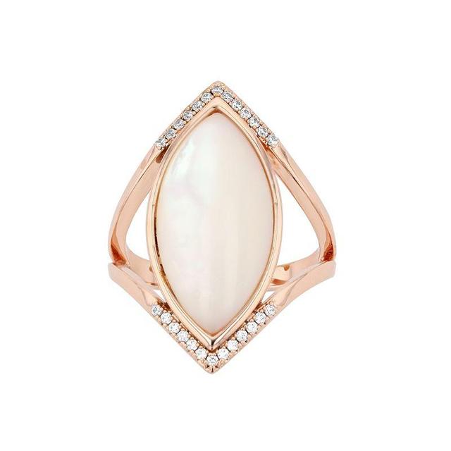 City Luxe Mother of Pearl & Clear Cubic Zirconia Open Vette Rose Gold Ring, Womens White Product Image