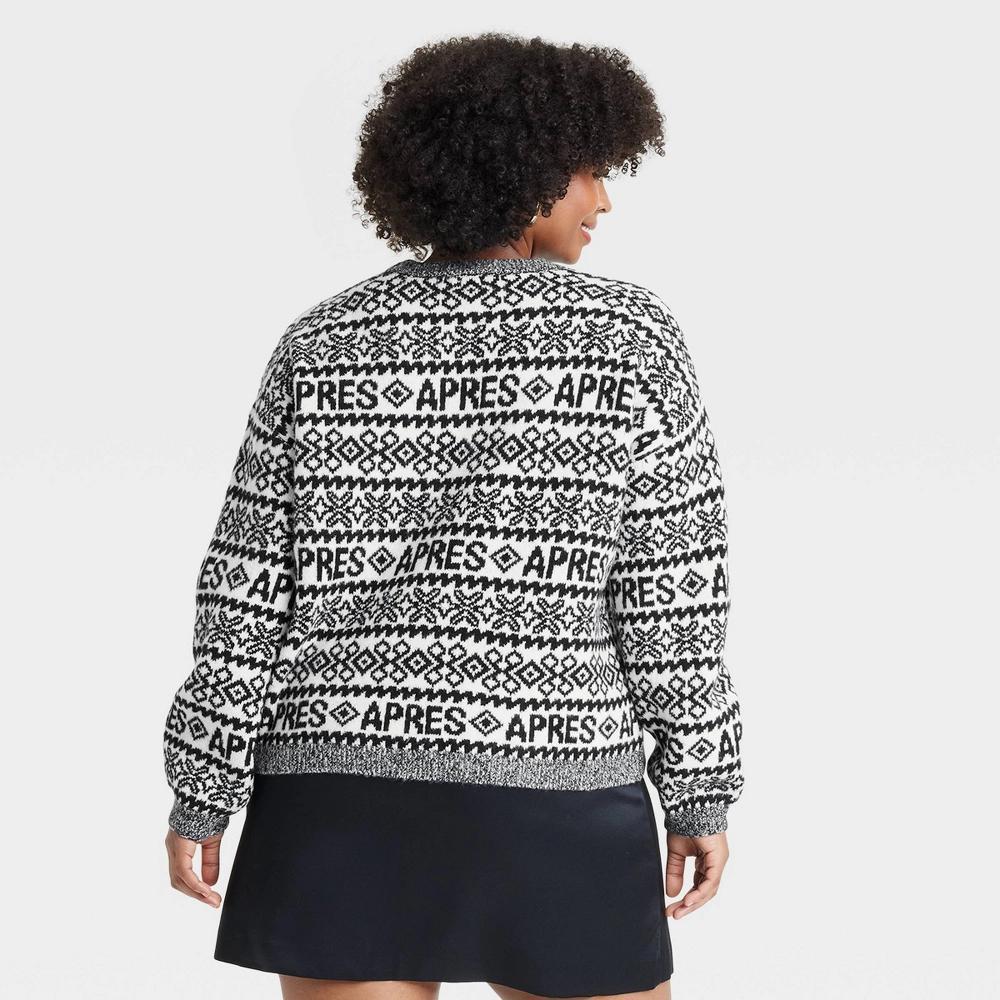 Women's Holiday Crewneck Pullover Sweater - A New Day™ Black/Cream Fair Isle Apres XXL Product Image