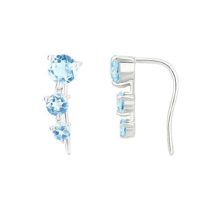 Gemistry 14k White Gold Blue Topaz Climber Earrings, Womens Product Image