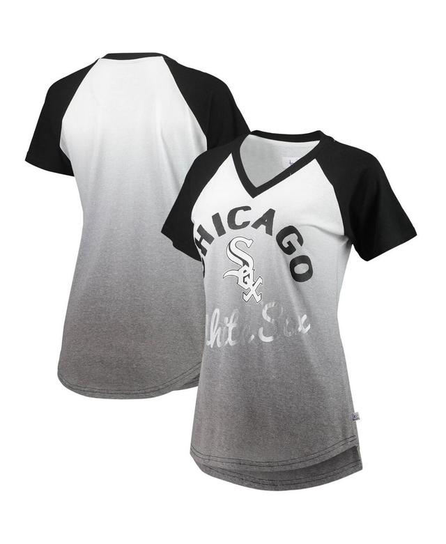 Womens Black and White Chicago White Sox Shortstop Ombre Raglan V-Neck T-shirt - Black Product Image