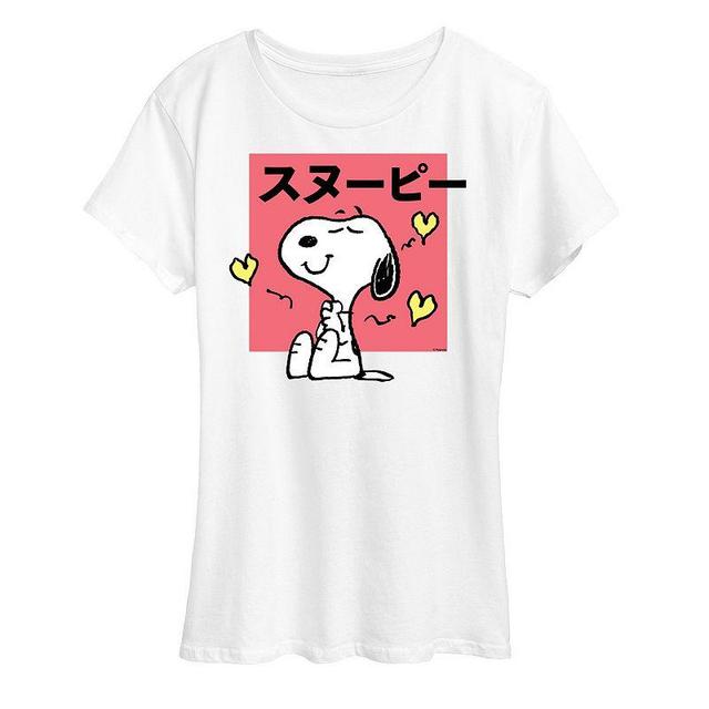 Womens Peanuts Tokyo Snoopy Hearts Graphic Tee, Girls Grey Royal Blue Product Image