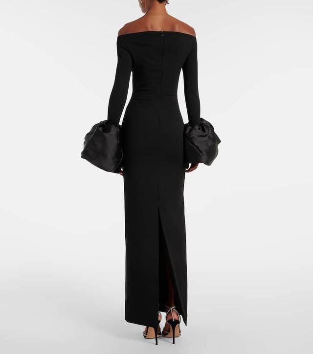 Talia Off-the-shoulder Faille-trimmed Crepe Gown In Black Product Image