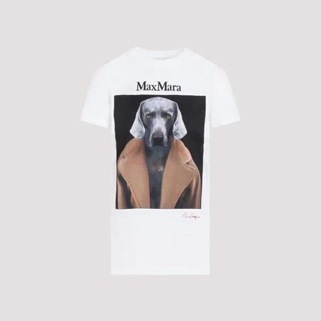 MAX MARA Dog-print Cotton T-shirt In White,dark Pink Product Image