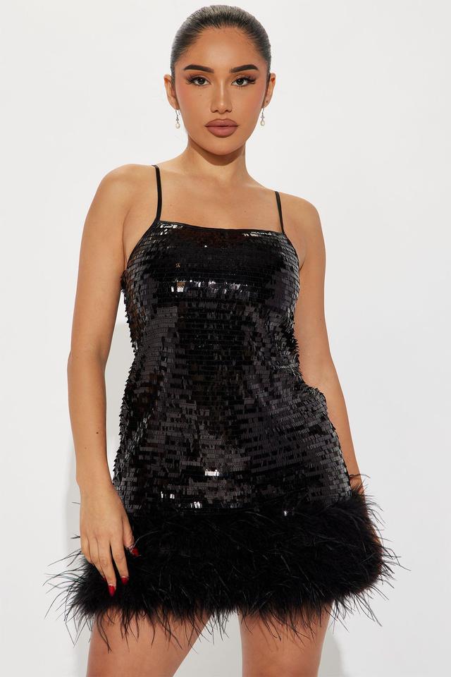 Serenity Sequin Feather Mini Dress - Black Product Image