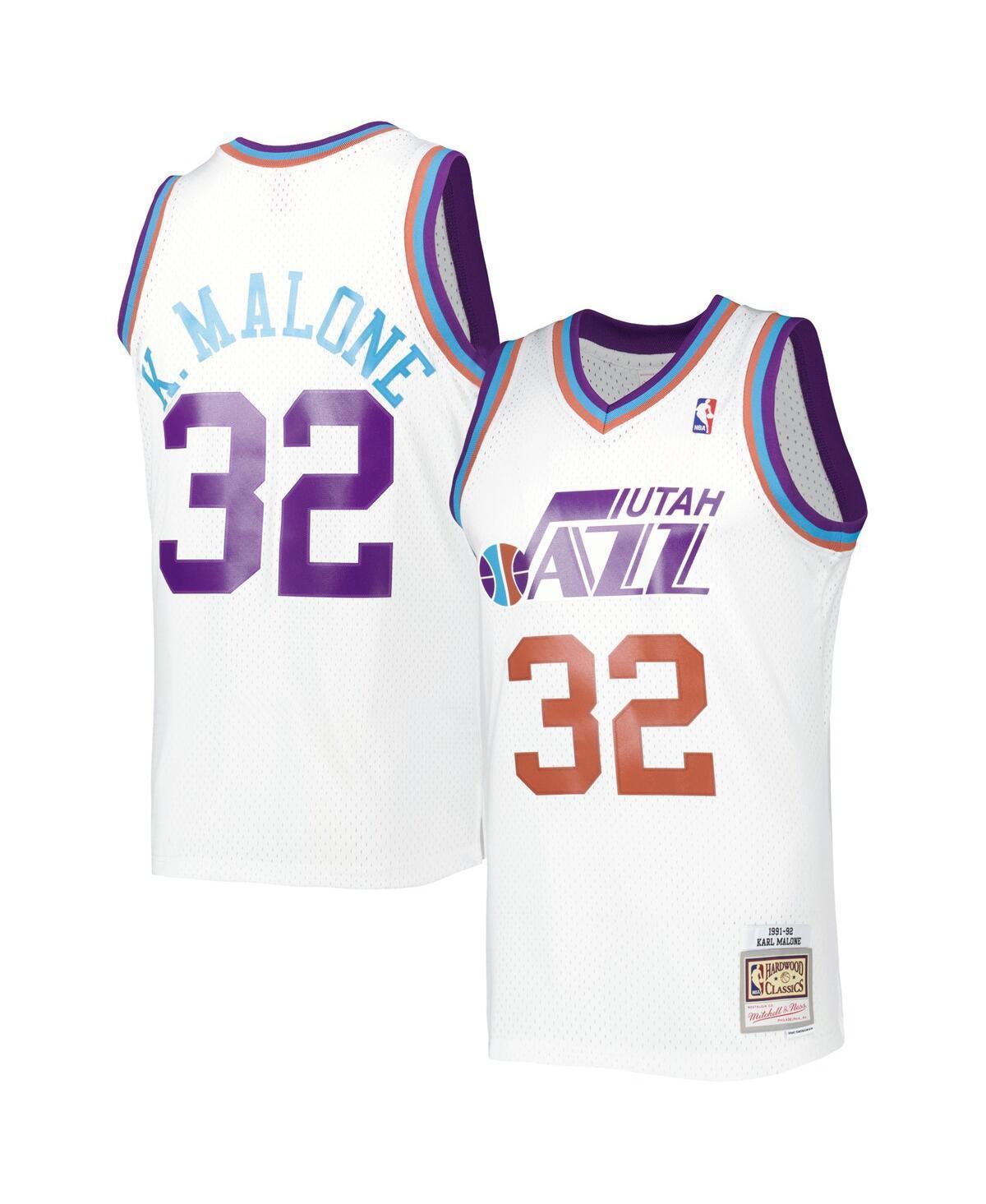 Mens Mitchell & Ness Karl Malone White Utah Jazz 1991-92 Hardwood Classics Reload 3.0 Swingman Jersey - White Product Image