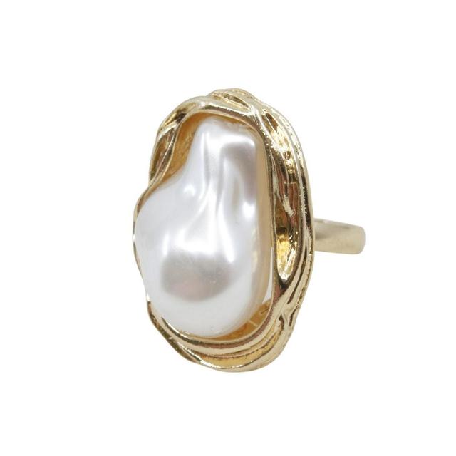 Large Pearl Gold Adjustable Ring Product Image