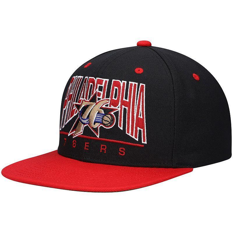 Mens Mitchell & Ness Black Philadelphia 76ers Hardwood Classics City Arch Snapback Hat Product Image