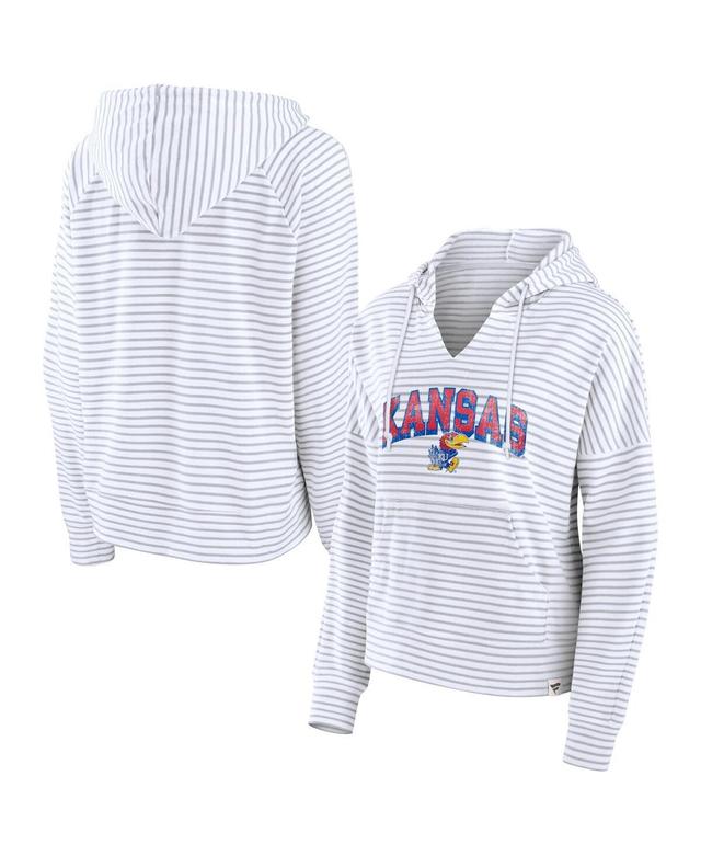 Womens Fanatics White Kansas Jayhawks Striped Notch Neck Pullover Hoodie Product Image