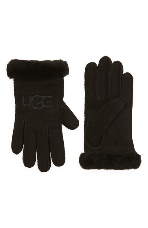 UGG(r) Logo Embroidered Suede & Genuine Shearling Gloves Product Image