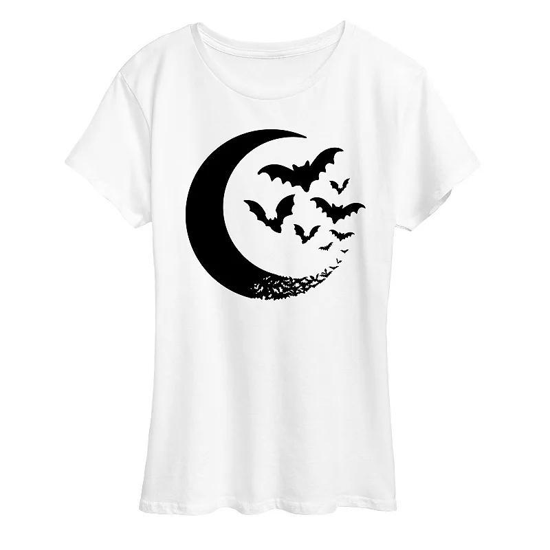 Womens Crescent Moon Bats Halloween Tee, Girls Product Image