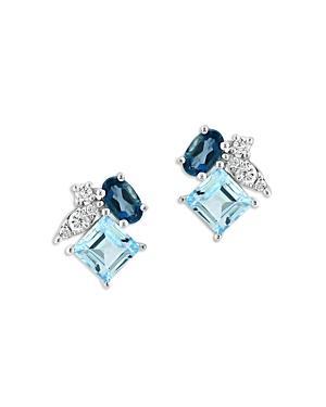 Bloomingdales Multicolor Blue Topaz & Diamond Cluster Stud Earrings in 14K White Gold - 100% Exclusive Product Image