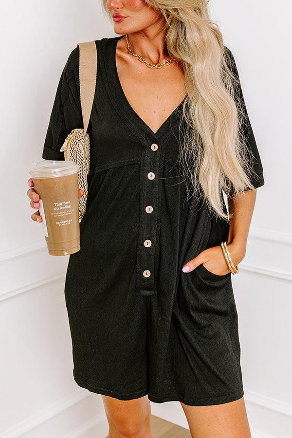 Comfy Chic Button Down Romper in Black Product Image