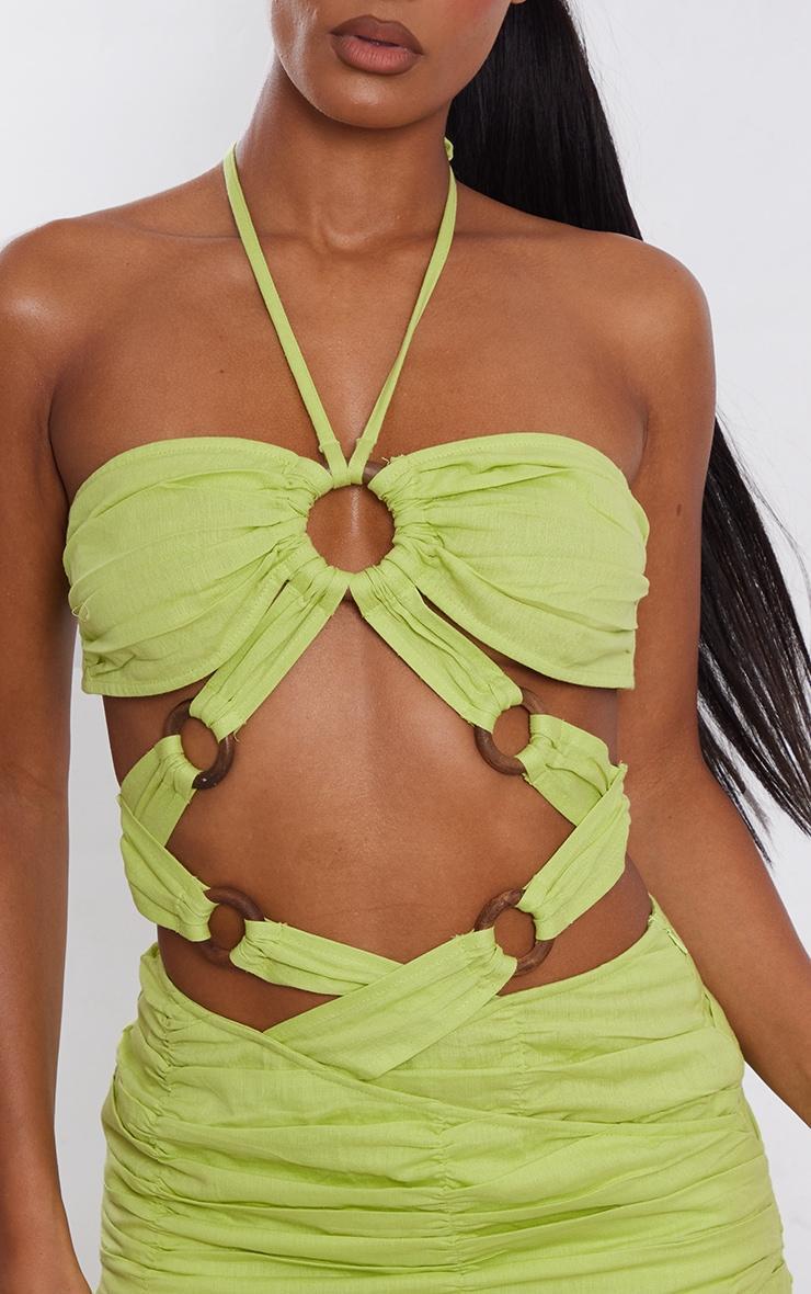 Lime Linen Look Extreme Cut Out Ring Detail Bodycon Dress Product Image