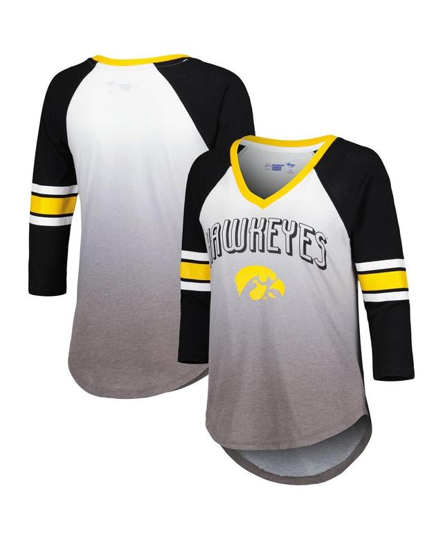 Womens G-iii 4Her by Carl Banks White Iowa Hawkeyes Lead Off Ombre Raglan 3/4 Sleeve V-Neck T-shirt - White Product Image