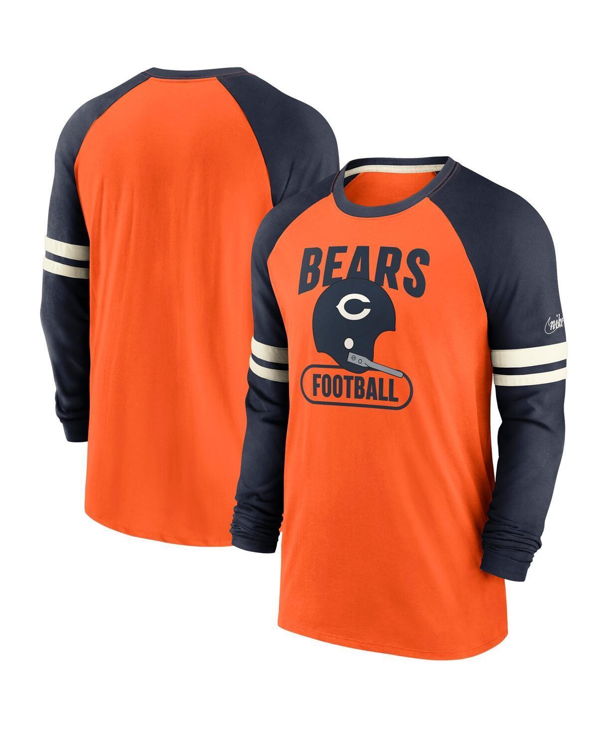 Mens Nike Orange and Navy Chicago Bears Throwback Raglan Long Sleeve T-shirt - Orange Product Image