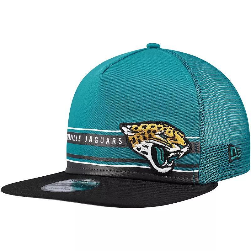 Mens New Era Teal/Black Jacksonville Jaguars Half Stripe Trucker 9FIFTY Snapback Hat Product Image