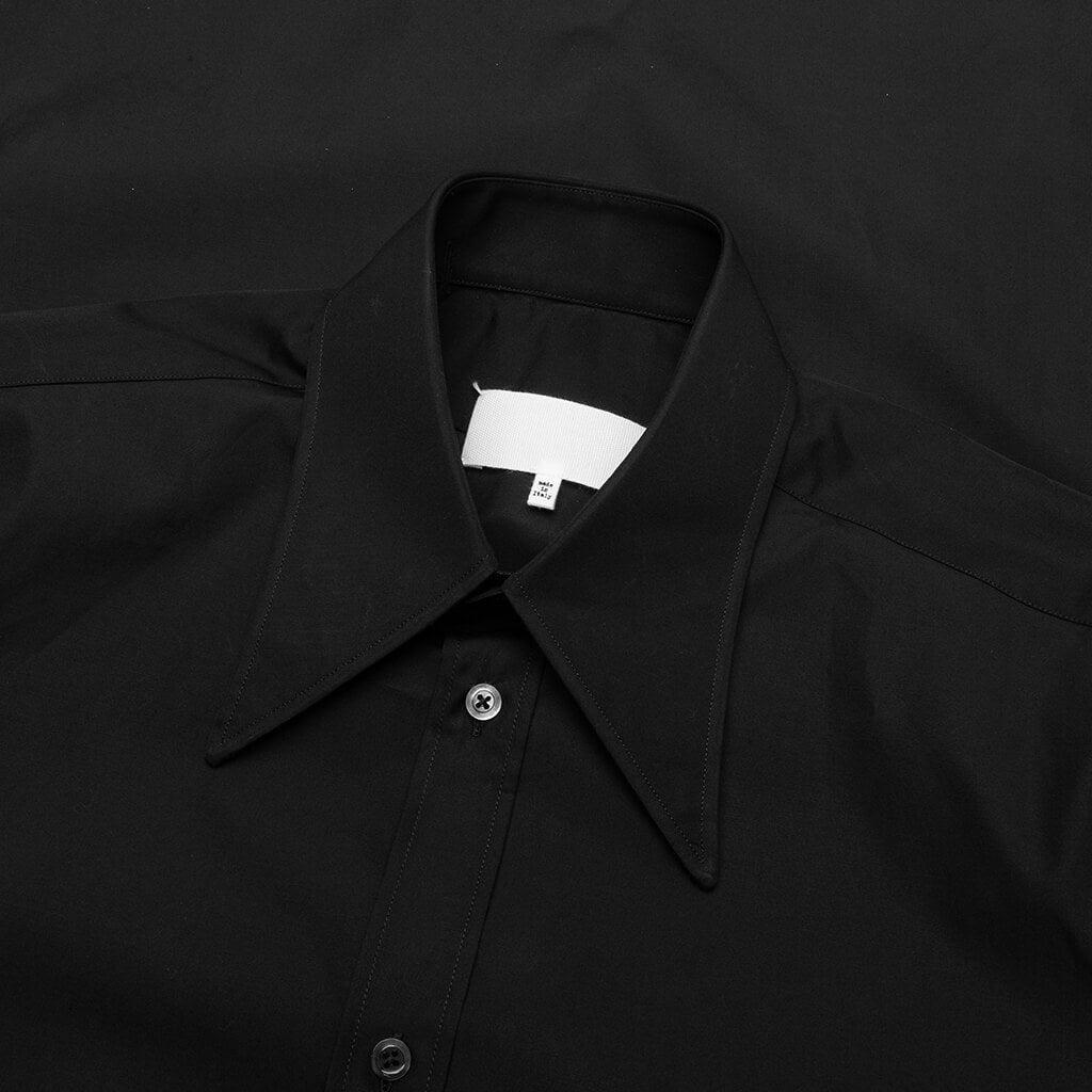 Point Collar Short Sleeve Shirt - Black Male Product Image