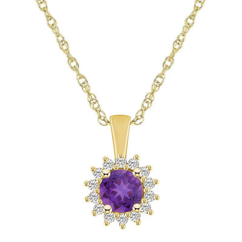 Alyson Layne 14k White Gold Round Amethyst & 1/4 Carat T.W. Diamond Halo Pendant Necklace, Womens Purple Product Image