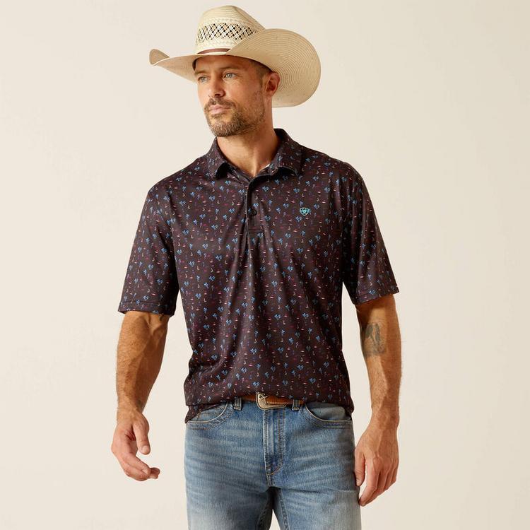 Ariat® Men's S/S Black All Over Print Polo Product Image