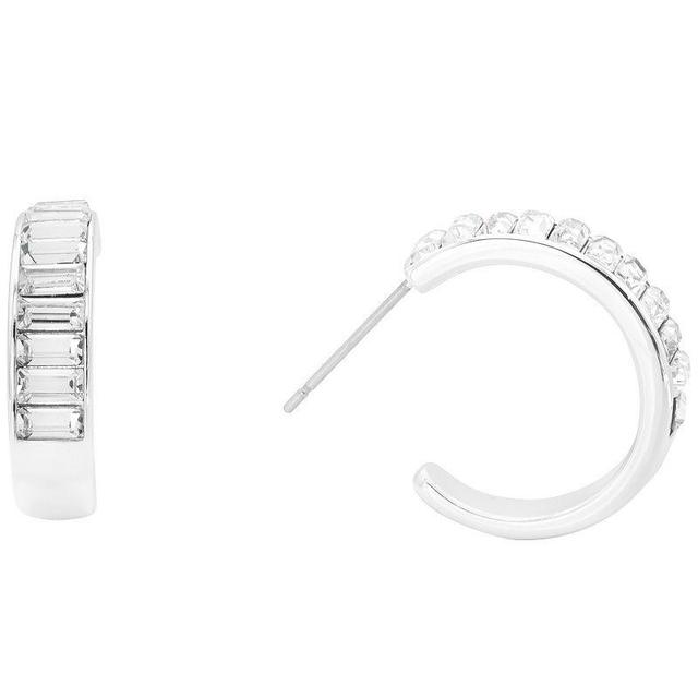 City Luxe Silver Tone Crystal Baguettes C-Hoop Earrings, Womens, Silver Tone Clear Product Image