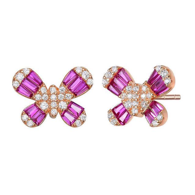 18k Rose Gold Over Silver Cubic Zirconia Butterfly Stud Earrings, Womens, Pink Tone Product Image