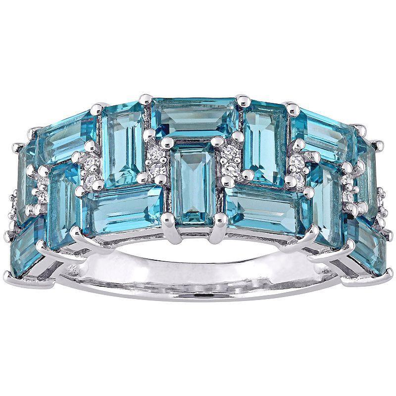 Stella Grace 10k White Gold Blue Topaz & 1/10 Carat T.W. Diamond Geometric Ring, Womens Product Image