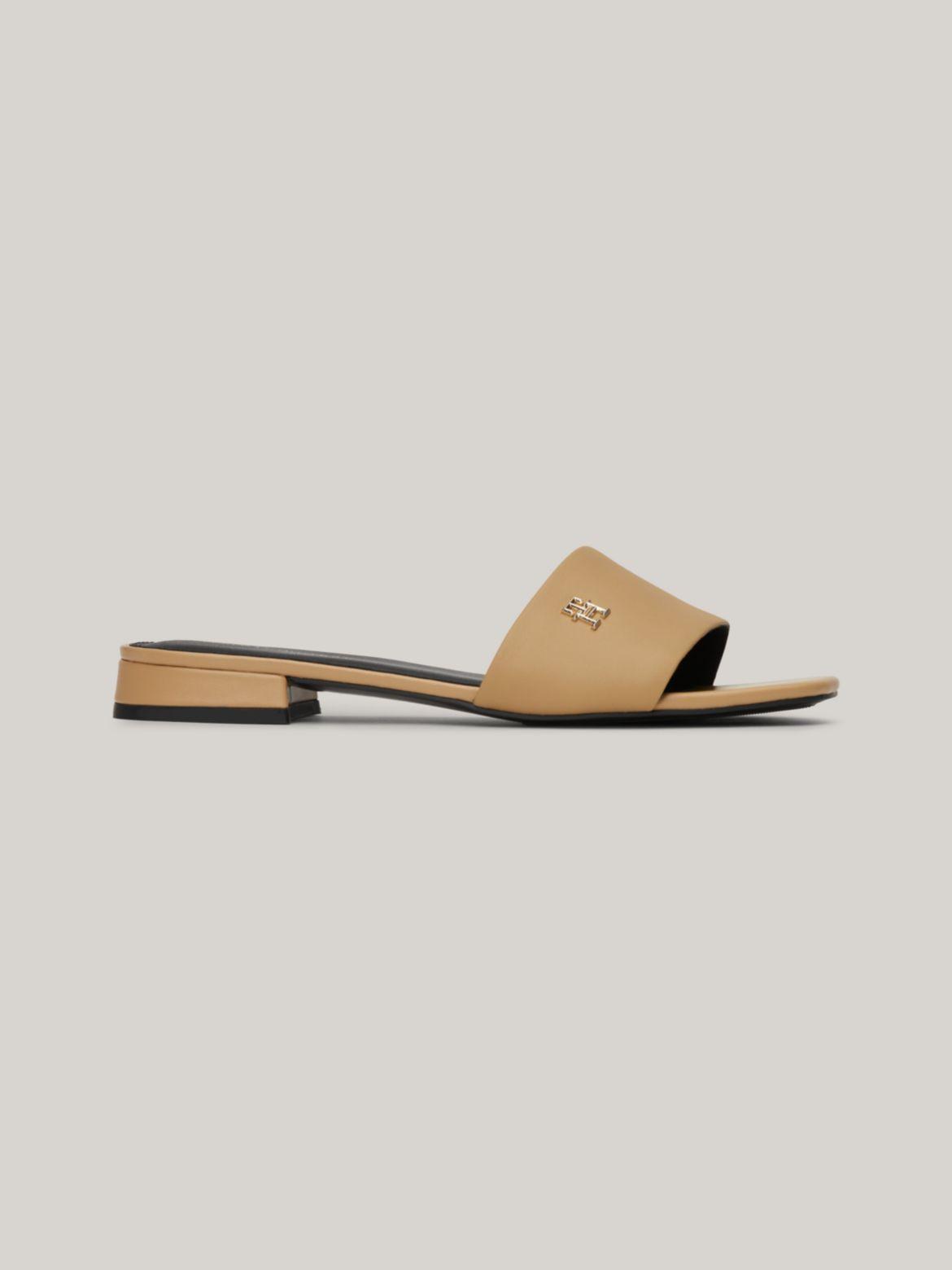 Tommy Hilfiger Women's TH Plaque Leather Slide - Beige - US 10 / EU 42 Product Image