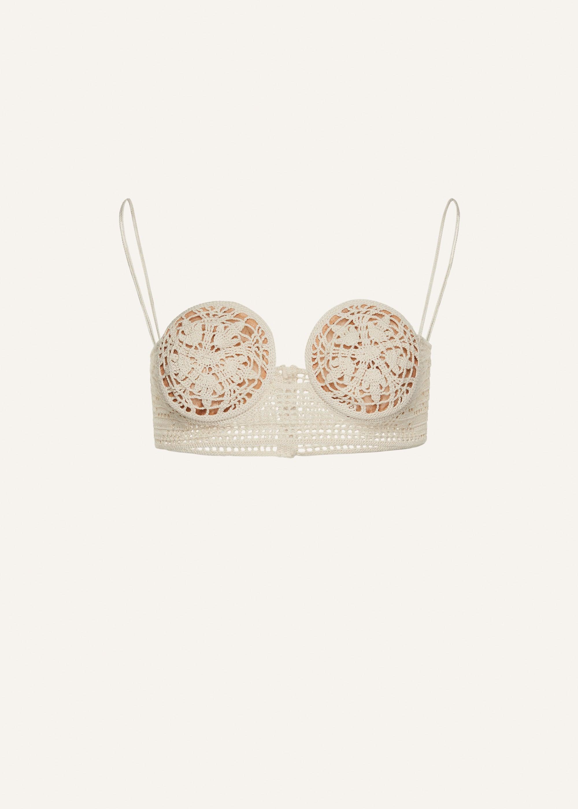 Lace crochet bra in cream Product Image