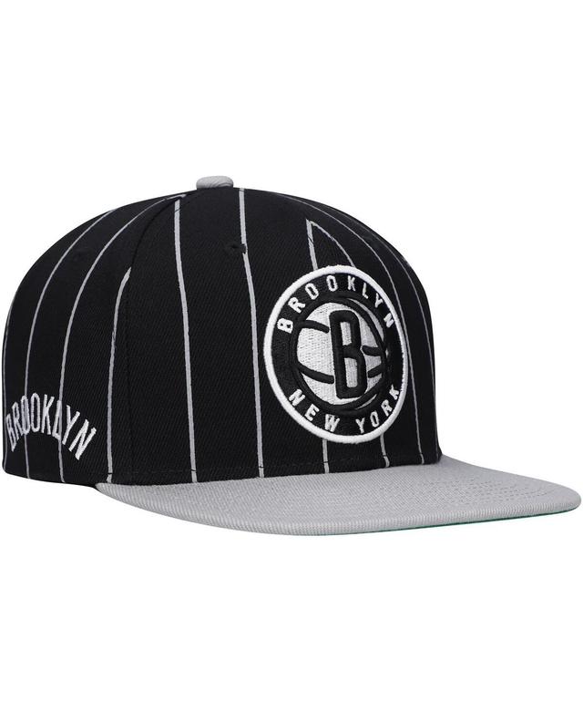 Mens Mitchell & Ness Black Brooklyn Nets Hardwood Classics Pinstripe Snapback Hat - Black Product Image