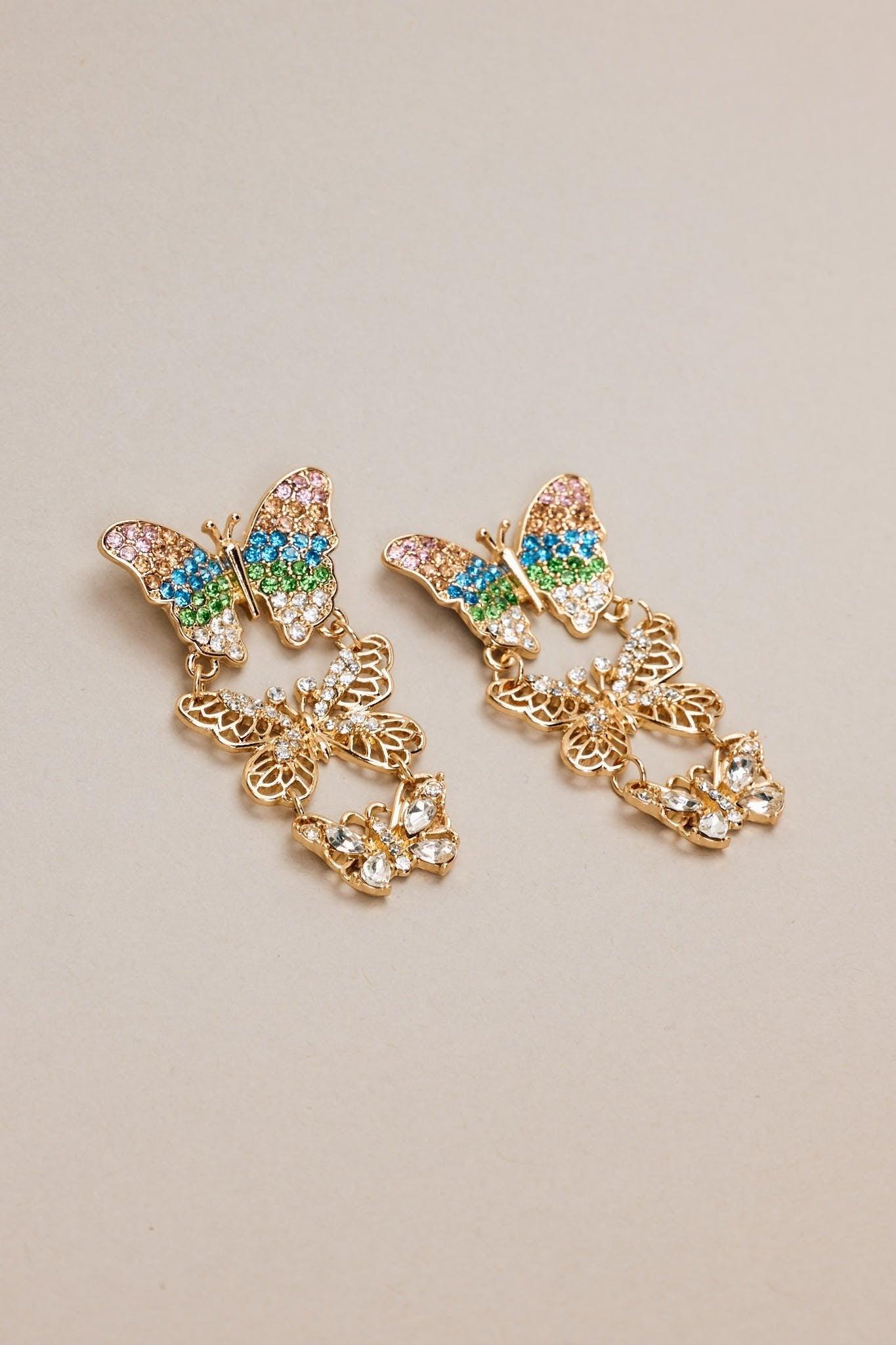 Garden Serenade Gold Multi Butterfly Drop Earrings Product Image