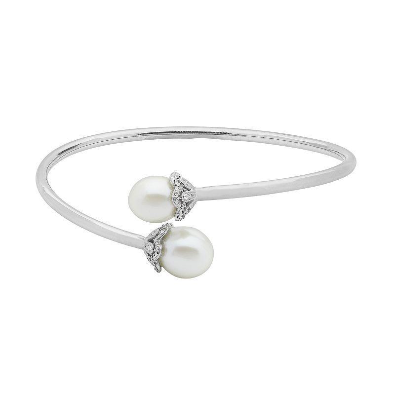 PearLustre by Imperial Sterling Silver Freshwater Cultured Pearl Bypass Bangle Bracelet, Womens Product Image