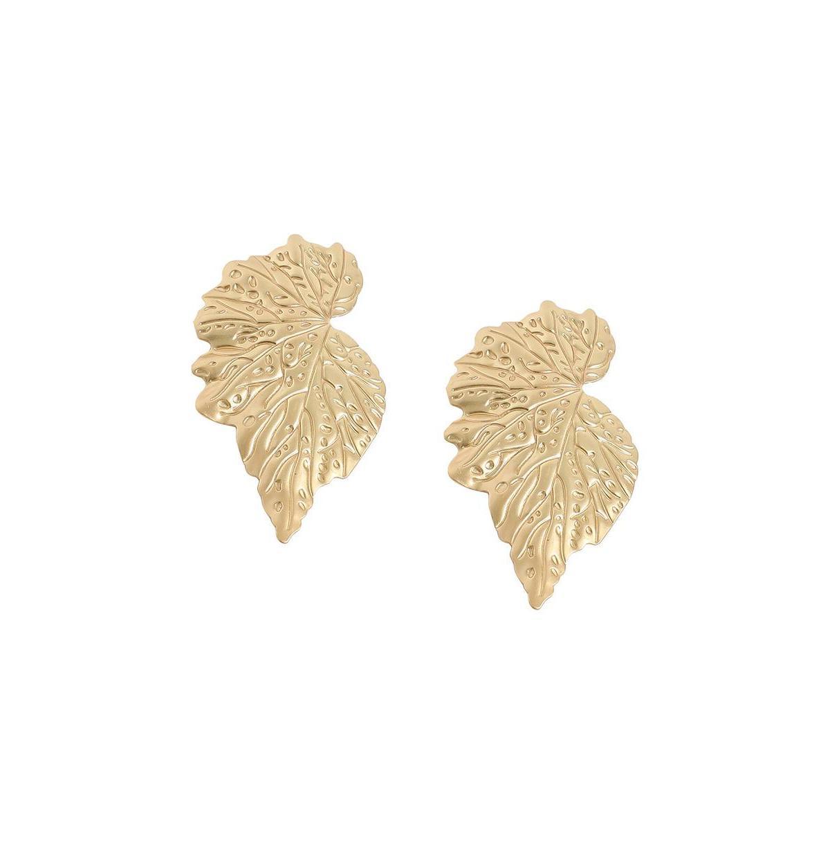 Sohi Womens Gold Textured Leaf Drop Earrings Product Image