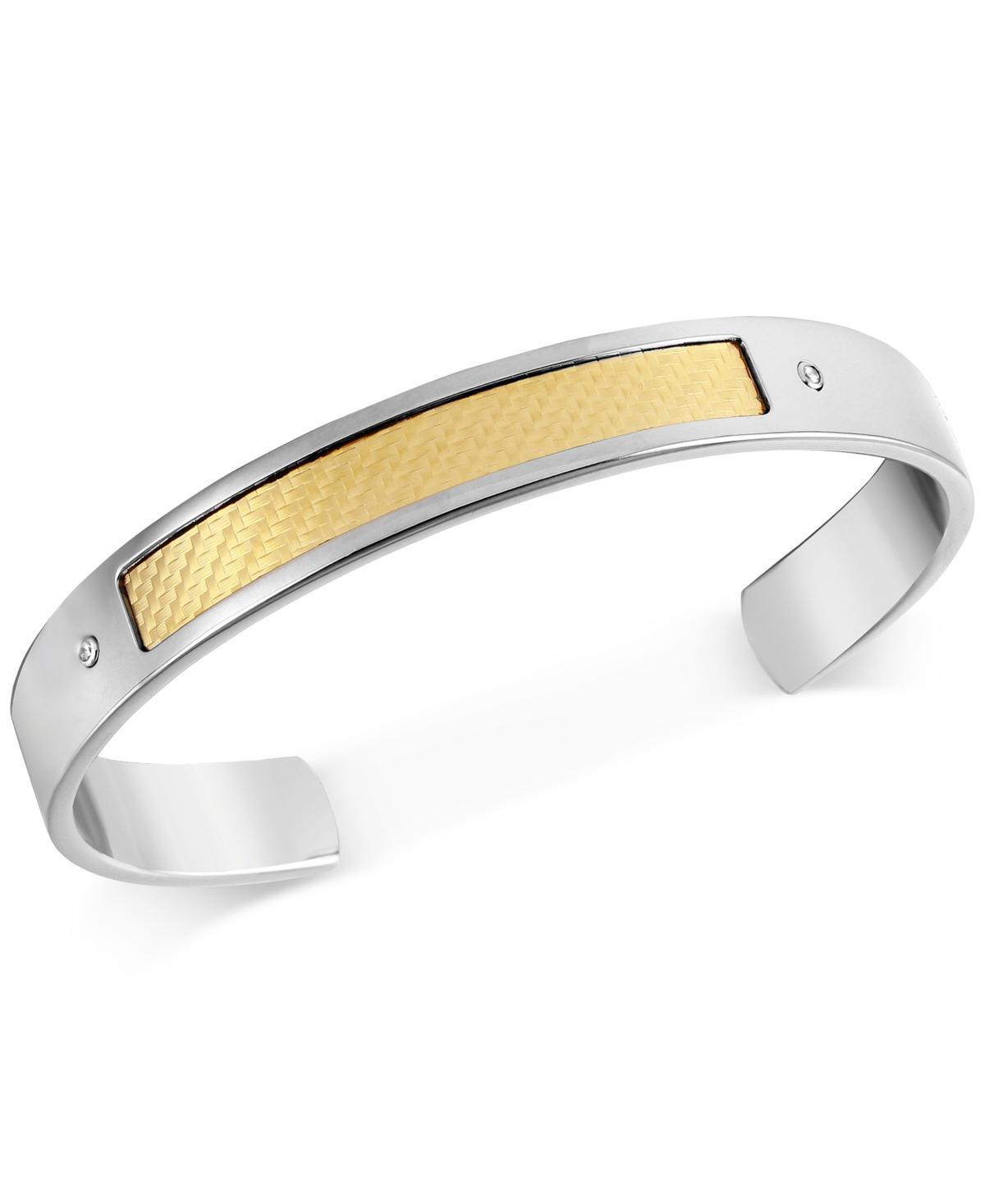 Mens Diamond Accent Cuff Bracelet in 18k Gold Stainless Steel Product Image