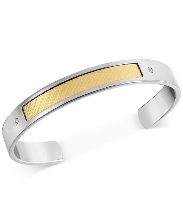 Mens Diamond Accent Cuff Bracelet in 18k Gold Stainless Steel Product Image