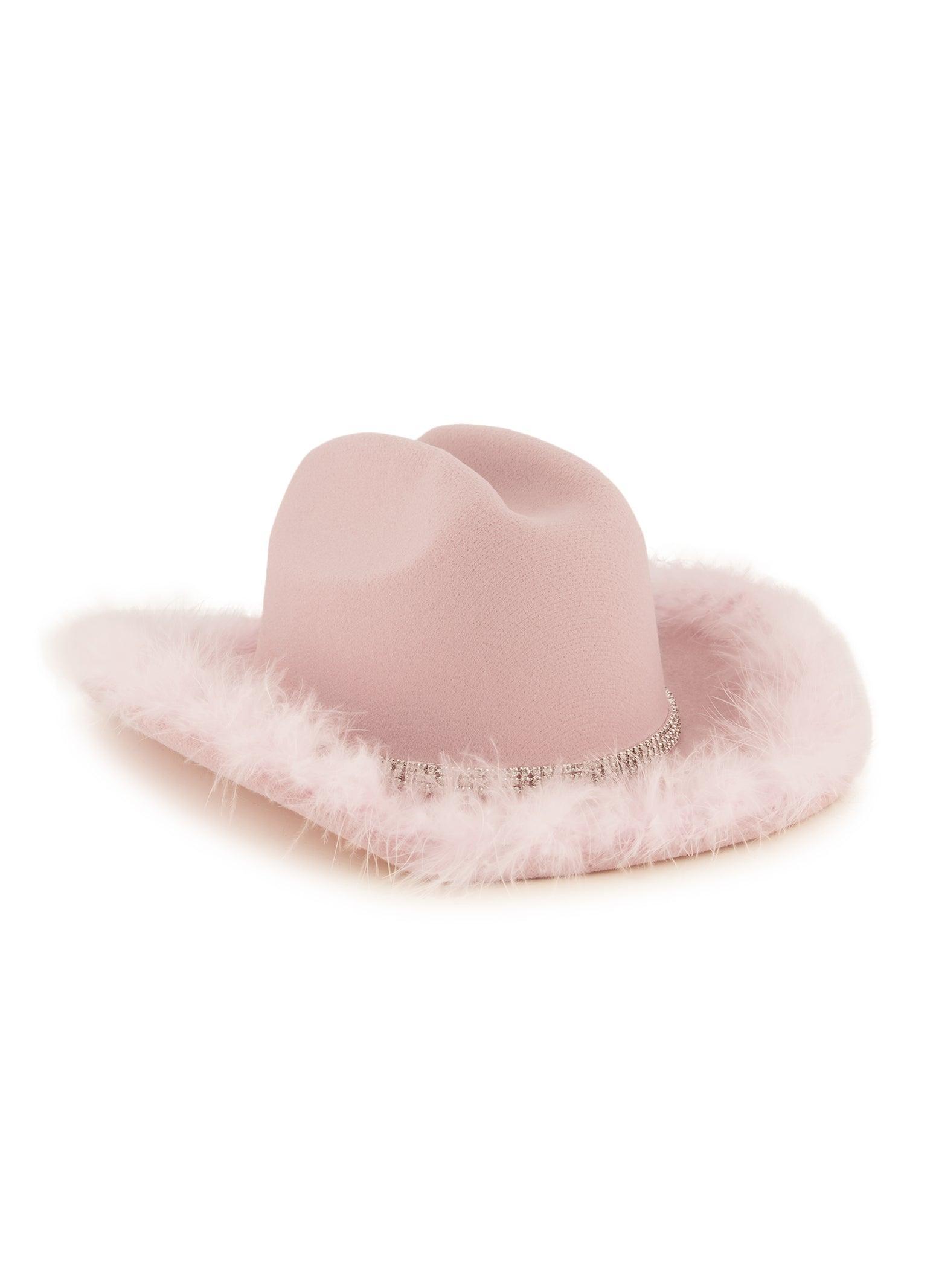 Feather Trim Rhinestone Cowboy Hat Female Product Image